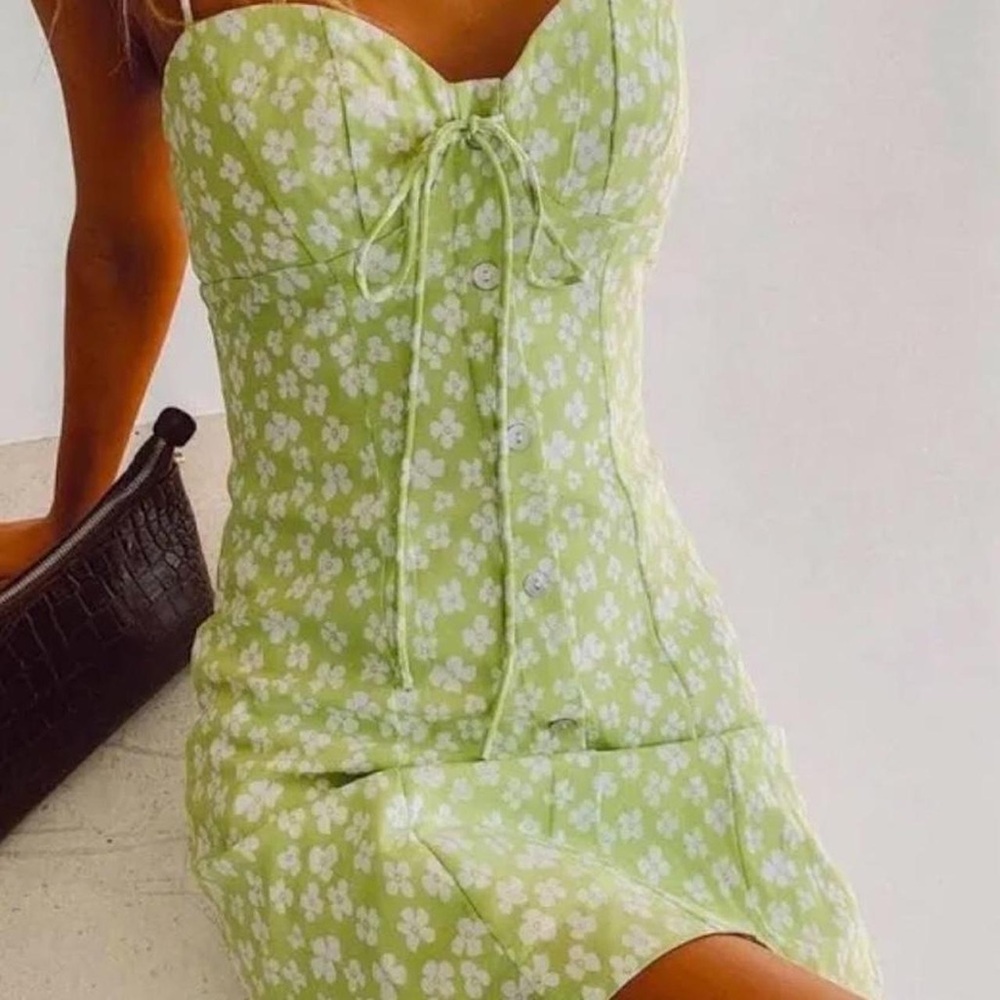Princess Polly Lara Mini Dress Lime Green Floral Women’s Size 6